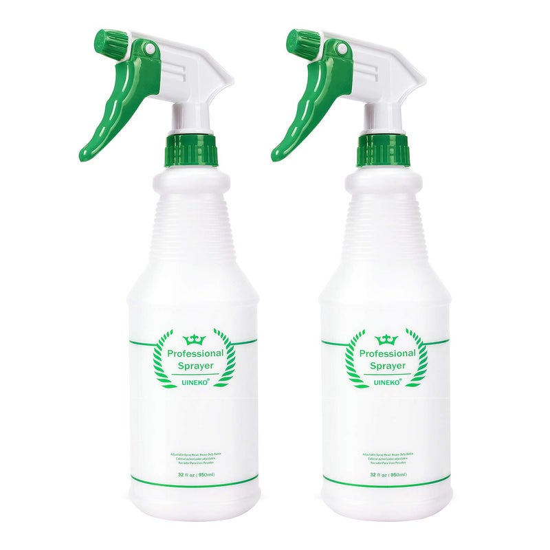 Uineko Plastic Spray Bottle 2 Pack, 32 Oz, All-Purpose Heavy Duty Spraying Bottles Leak Proof Mist Empty Water Sprayer for Cleaning Solution, Essential Oils, Hair, Planting with Adjustable Nozzle - Green - Image 1